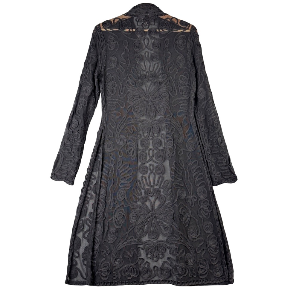 Cache Y2K Black Soutache Mesh Duster Cardigan Lace Sheer Button Front L Gothic - Picture 2 of 6